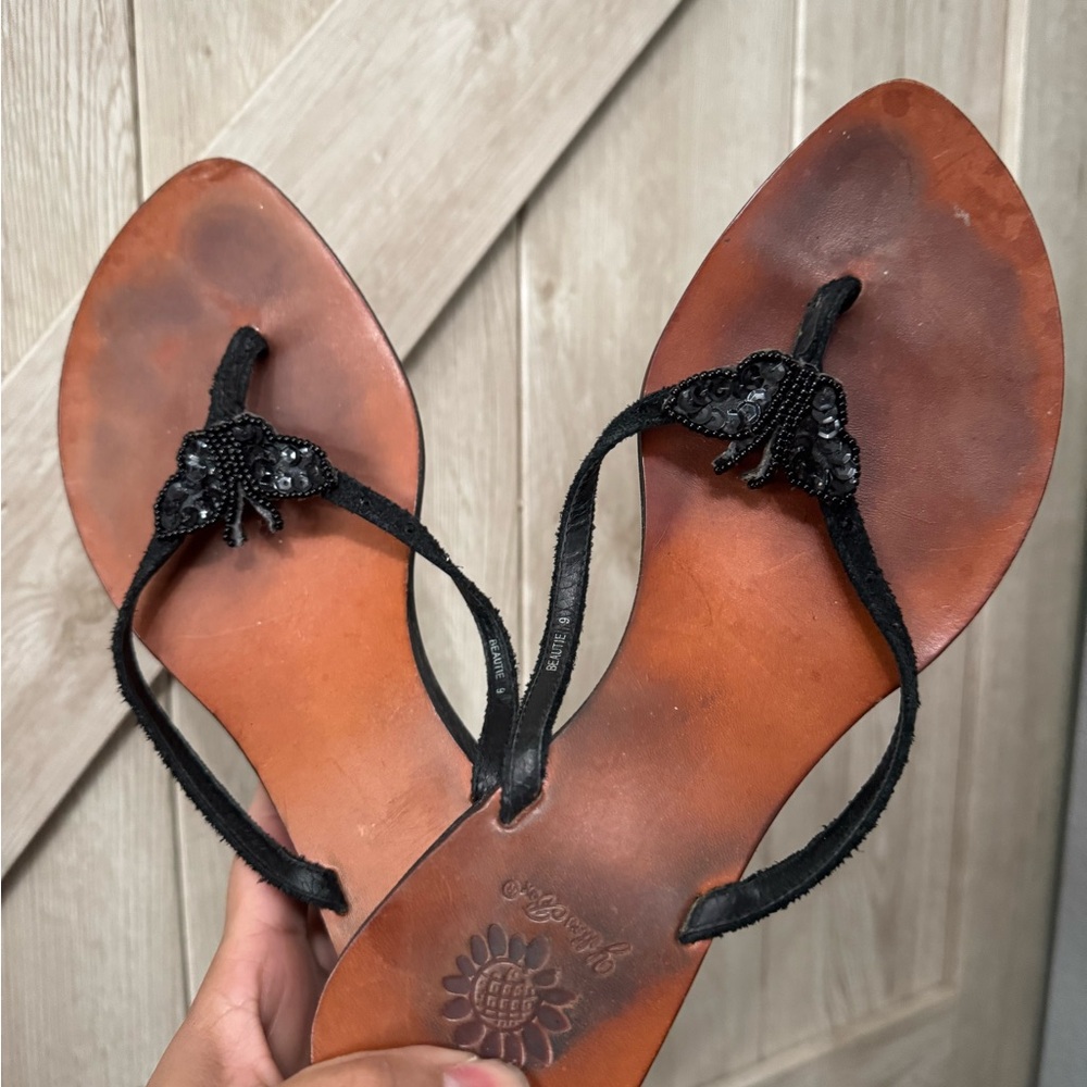 y2k butterfly Black Beaded Women's Sandals